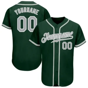 Custom Green Baseball Jersey with Gray-White