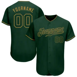 Custom Green Baseball Jersey with Green-Old Gold