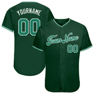 Custom Green Baseball Jersey with Kelly Geen-White