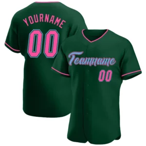 Custom Green Baseball Jersey with Pink-Light Blue