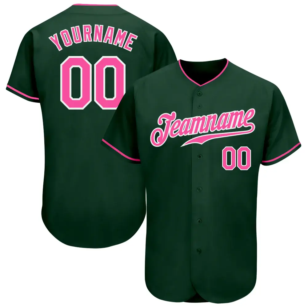 Custom Green Baseball Jersey with Pink-White