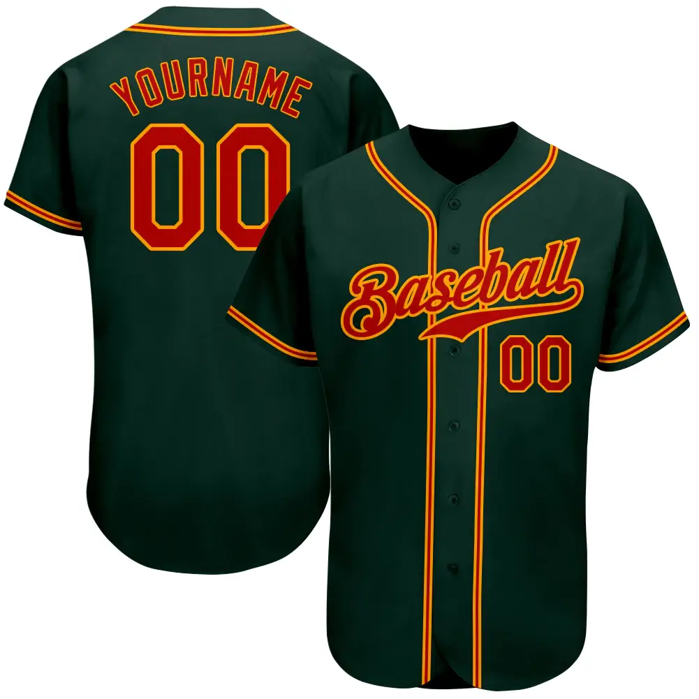 Custom Green Baseball Jersey with Red-Gold
