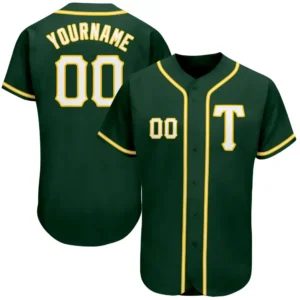 Custom Green Baseball Jersey with White-Gold