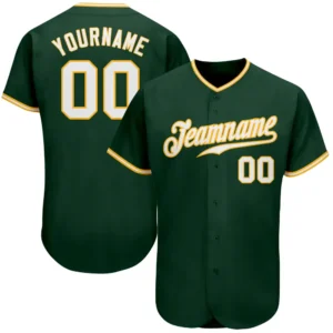 Custom Green Baseball Jersey with White-Gold
