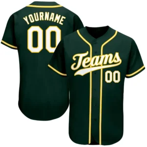 Custom Green Baseball Jersey with White-Gold