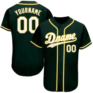 Custom Green Baseball Jersey with White-Gold