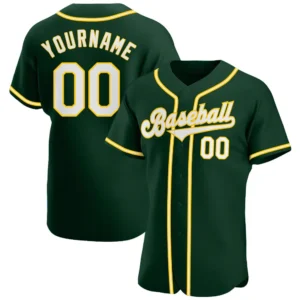 Custom Green Baseball Jersey with White-Gold