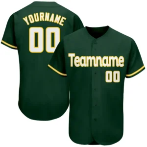 Custom Green Baseball Jersey with White-Gold