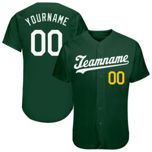 Custom Green Baseball Jersey with White-Gold