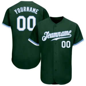Custom Green Baseball Jersey with White-Light Blue