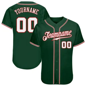 Custom Green Baseball Jersey with White-Red