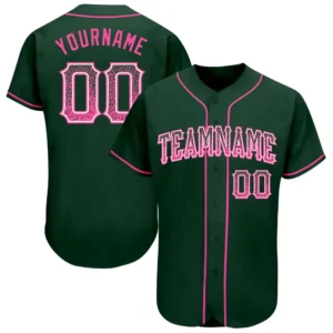 Custom Green Drift Fashion Baseball Jersey with Pink-White