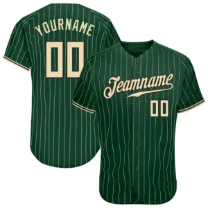 Custom Green Pinstripe Baseball Jersey with Cream-Black