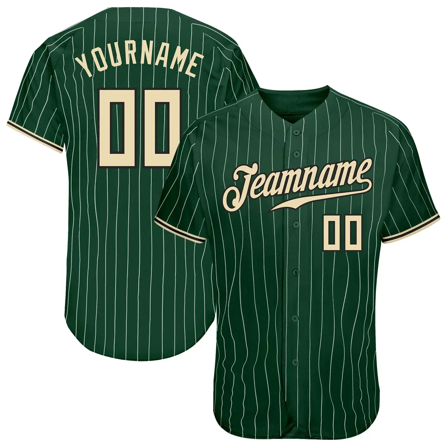 Custom Green Pinstripe Baseball Jersey with Cream-Black