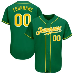 Custom Kelly Green Baseball Jersey with Gold-White