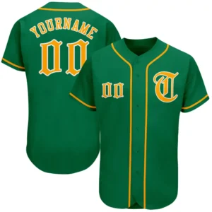 Custom Kelly Green Baseball Jersey with Gold-White