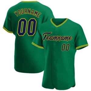 Custom Kelly Green Baseball Jersey with Navy-Gold