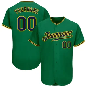 Custom Kelly Green Baseball Jersey with Navy-Gold
