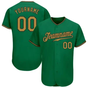 Custom Kelly Green Baseball Jersey with Old Gold-Black