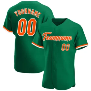 Custom Kelly Green Baseball Jersey with Orange-White