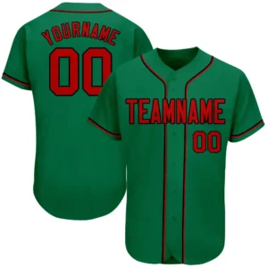 Custom Kelly Green Baseball Jersey with Red-Black