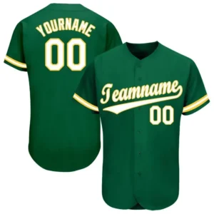 Custom Kelly Green Baseball Jersey with White-Gold