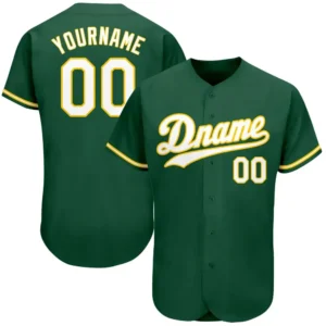 Custom Kelly Green Baseball Jersey with White-Gold