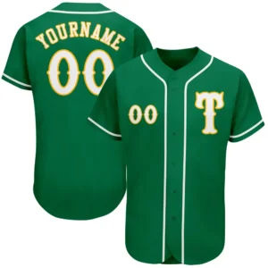 Custom Kelly Green Baseball Jersey with White-Gold