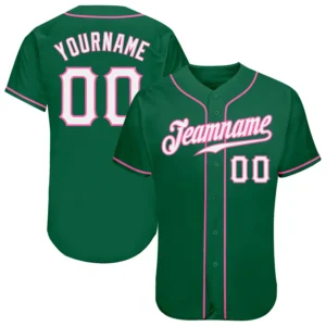 Custom Kelly Green Baseball Jersey with White-Pink