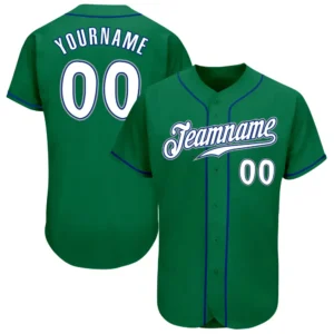 Custom Kelly Green Baseball Jersey with White-Royal