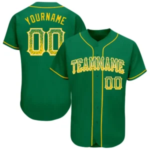 Custom Kelly Green Drift Fashion Baseball Jersey with Gold-White