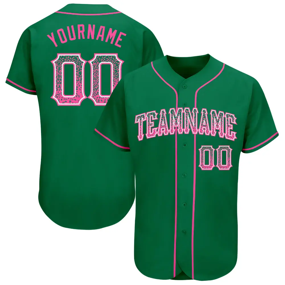 Custom Kelly Green Drift Fashion Baseball Jersey with Pink-White