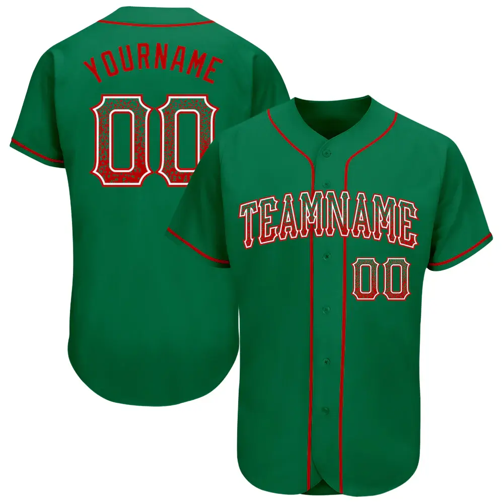 Custom Kelly Green Drift Fashion Baseball Jersey with Red-White