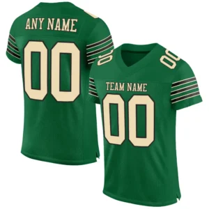 Custom Kelly Green Mesh Football Jersey with Cream-Black