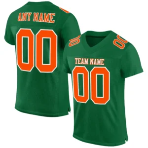 Custom Kelly Green Mesh Football Jersey with Orange
