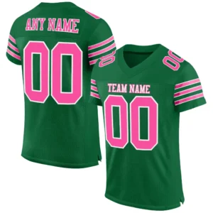 Custom Kelly Green Mesh Football Jersey with Pink