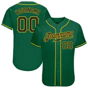 Custom Kelly Green Pinstripe Baseball Jersey with Black-Gold