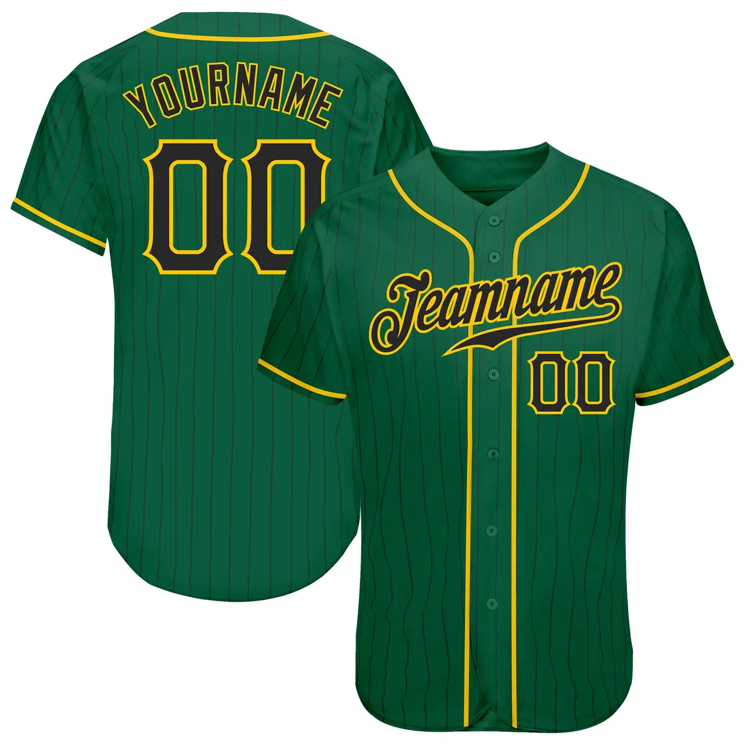 Custom Kelly Green Pinstripe Baseball Jersey with Black-Gold