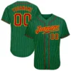 Custom Kelly Green Pinstripe Baseball Jersey with Red-Gold