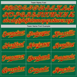 Custom Kelly Green Pinstripe Baseball Jersey with Red-Gold - Image 3