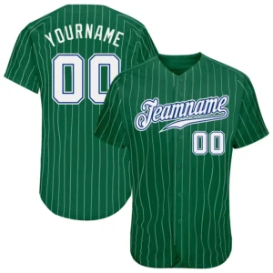 Custom Kelly Green Pinstripe Baseball Jersey with White-Royal