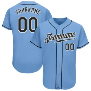 Custom Light Blue Baseball Jersey with Black-White