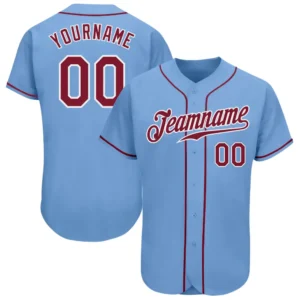 Custom Light Blue Baseball Jersey with Crimson-White