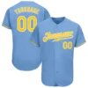 Custom Light Blue Baseball Jersey with Gold-White