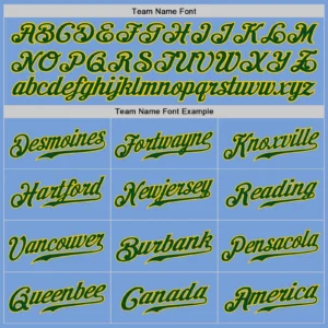 Custom Light Blue Baseball Jersey with Green-Gold - Image 2