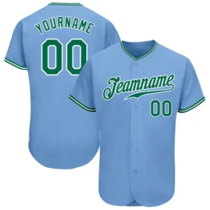 Custom Light Blue Baseball Jersey with Kelly Green-White