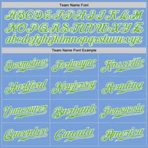 Custom Light Blue Baseball Jersey with Neon Green-White - Image 2