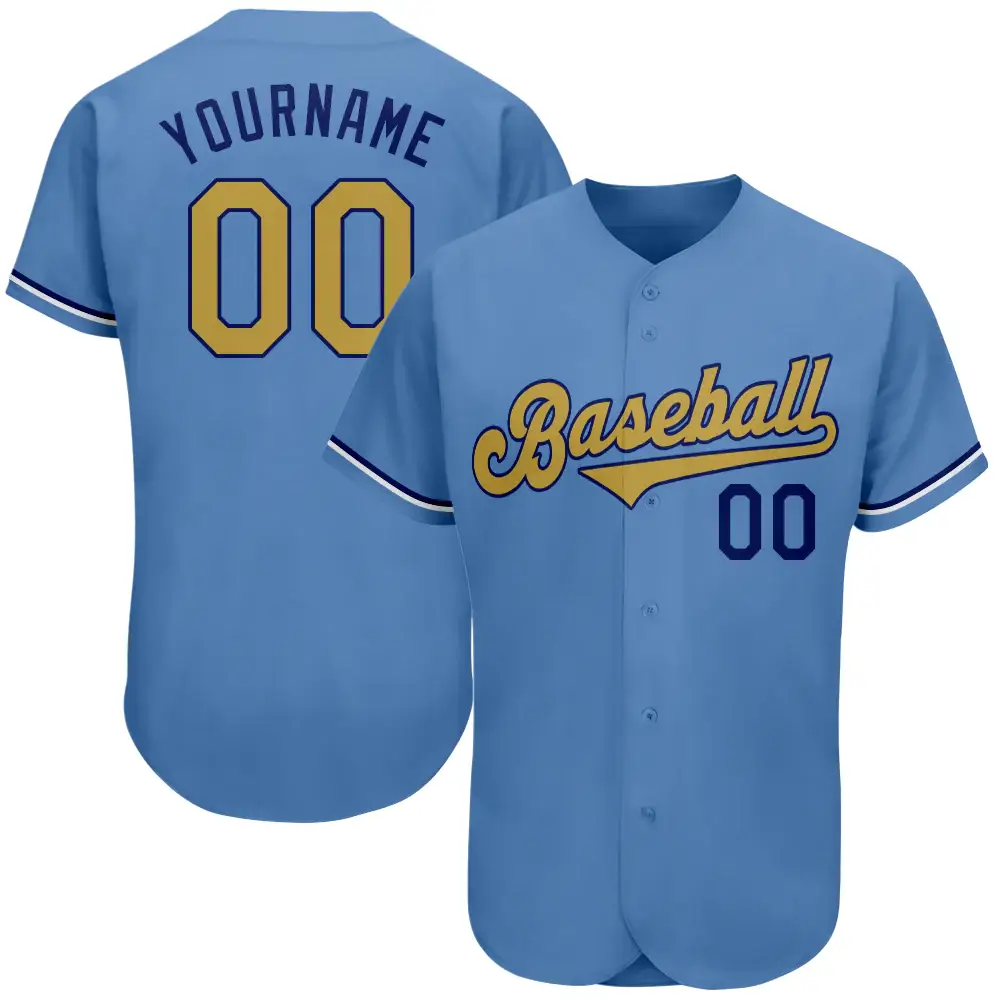 Custom Light Blue Baseball Jersey with Old Gold-Royal