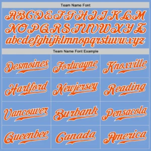 Custom Light Blue Baseball Jersey with Orange-White - Image 2