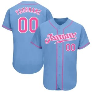 Custom Light Blue Baseball Jersey with Pink-White